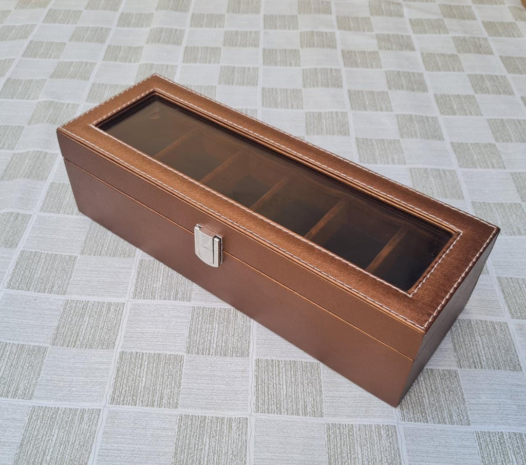 PU Leather Watch Storage Box (6 Slots) (BROWN)