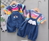 Rainbow Denim Angel Wings Dungaree With Multi Shirt