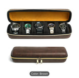 PU Leather Watch Box - 5 Slot Hard-Shell Watch Travel Case With Antimove Watch Pillow