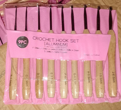 Wooden Handle Aluminium Crochet Hook Set (9pcs)