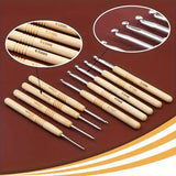 9pcs Crochet Set, Wooden Handle, Ultra Light Beginner Knitting Needle And Crochet Thread