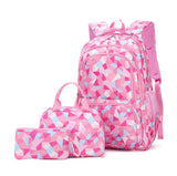 Girls Geometric Pattern Functional Bagpack with Pencil and Lunch Box (3 in 1)