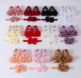 Soft Sole Silky Bowknot Shoes With Headband