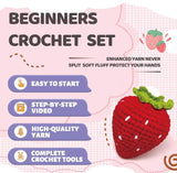 Strawberry Crochet Kit for Beginners - All-in-One Complete Crochet Set with Yarn, Hook, Pattern & Video Tutorial