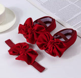 Soft Sole Silky Bowknot Shoes With Headband