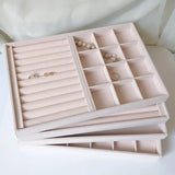 Flannelette Jewelry Storage Box Tray Earring Ring Bracelet Organize - Beige