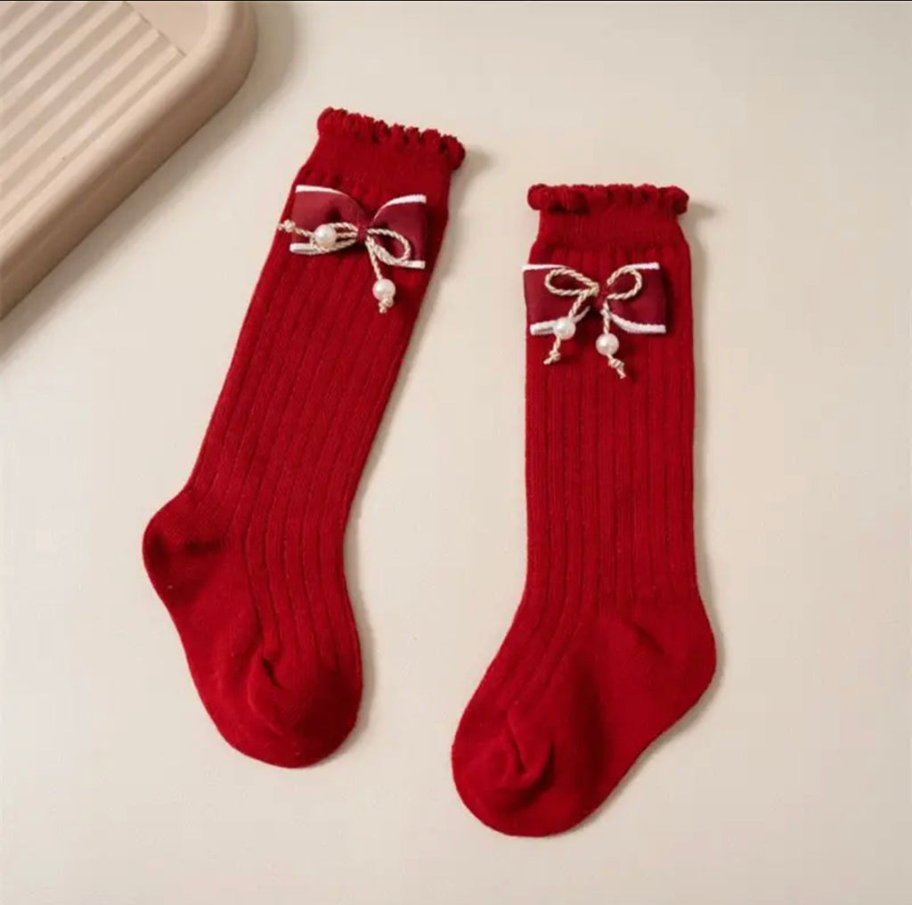 Pearl Bow Long Socks