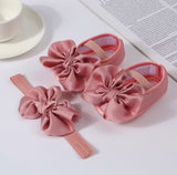 Soft Sole Silky Bowknot Shoes With Headband