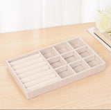 Flannelette Jewelry Storage Box Tray Earring Ring Bracelet Organize - Beige