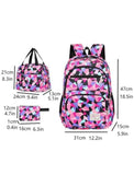 Girls Geometric Pattern Functional Bagpack with Pencil and Lunch Box (3 in 1)
