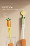 3-in-1 Multi-functional Cup Brush Carrot Shape Cleaning Brush, Sponge Brush Long Handle Water Bottle Cleaning