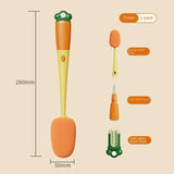 3-in-1 Multi-functional Cup Brush Carrot Shape Cleaning Brush, Sponge Brush Long Handle Water Bottle Cleaning