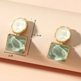 Women Round Square Crystal Stone Drop Earrings