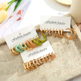15 Sets Of Color Geometric C Alloy Resin Earrings