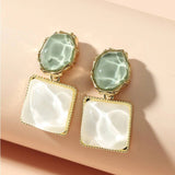 Women Round Square Crystal Stone Drop Earrings