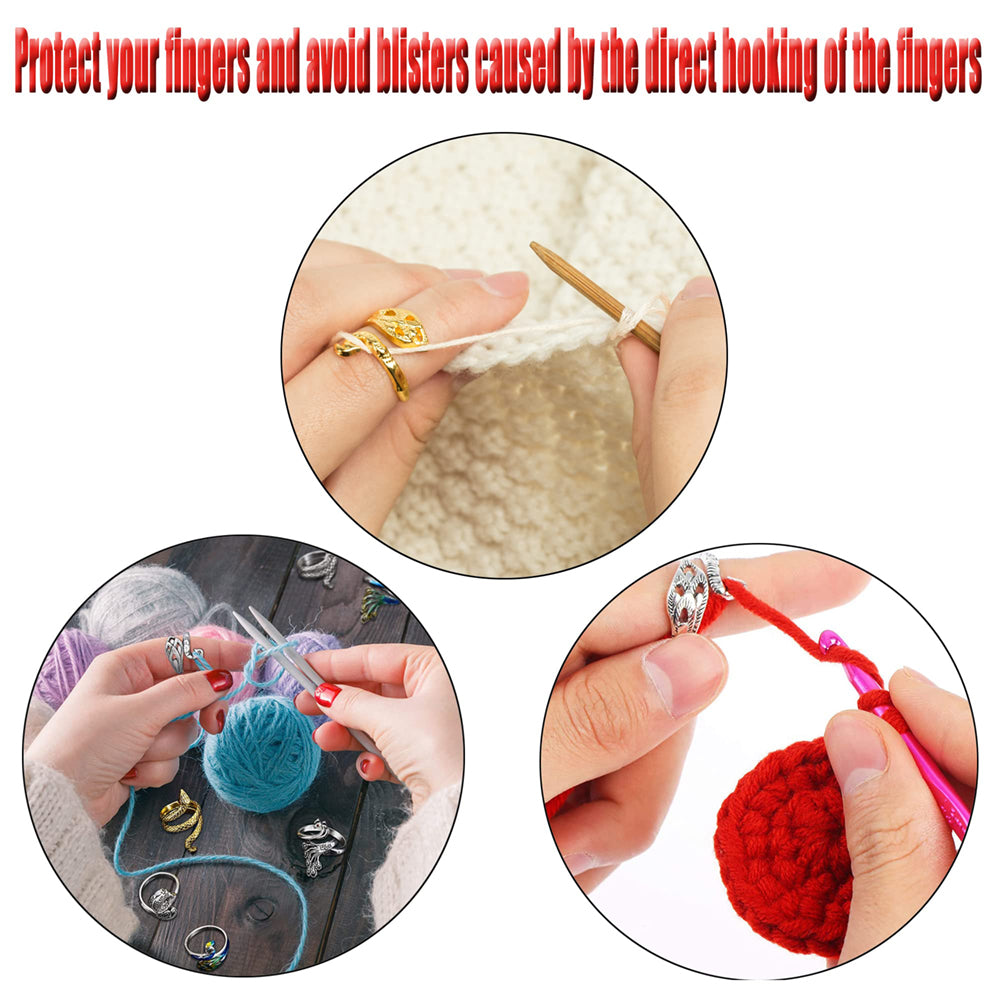 Metal Knitting Tools Handmade Peacock Finger Ring Set (8pcs)