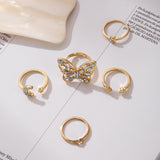 5Pcs/Set Exquisite Crystal Moon Butterfly Ring Set for Women