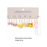 6Pairs/Set Cute Cloud Duckling Butterfly Earrings Set for Women Candy Milk Tea