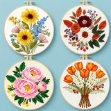 Floral Series Printed Cross Stitch Kit — Peony, Tulip & Daisy | 11CT Beginner Set | 3-Strand Thread | Home Décor Gift
