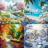 4-Pack Landscape Diamond Painting Kit | 20×20cm | Full Round Drills | 5D DIY Wall Art for Adults & Beginners