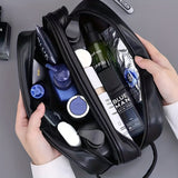Business-Style Large Capacity Organizer Bag - Double-Layer Men's Luxury Toiletries Pouch with Zipper Compartments