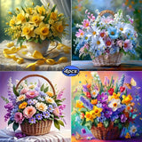 Diamond Painting Kits – 4-Pack Floral Designs, 20×20cm, Full Round Acrylic Drills, DIY Wall Art