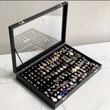 Elegant Large Capacity Black Wooden Jewelry Storage Box with Clear View Lid