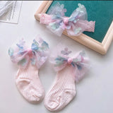 Baby Formal Headband and Socks Set Fancy Chiffon Bow 2pcs