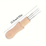 Felting Needle with three Needles Tool, Craft Felt Stitch Punch Tool with Solid Wood Handle Felting three Needles Tool