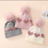 Newborn Infant Pompom Baby Cap Heart Printed