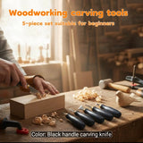 5-Piece Wood Carving Knife Set for Beginners – Sharp Carbon Steel Blades, Ergonomic Handles, Whittling Tool Kit