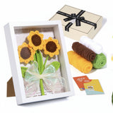 Crochet Sunflower Shadow Box Frame Kit – Gift-Boxed DIY Wall Art