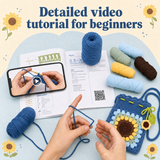 Sunflower Crochet Crossbody Bag – Blue | Beginner DIY Yarn Kit with Hook & Tutorial