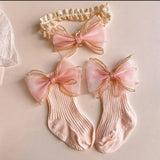 Baby Formal Headband and Socks Set Fancy Chiffon Bow 2pcs