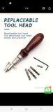 6pcs Leather Punching and Sewing DIY Kit, Manual Operation, with Wood Handle, Steel and Iron Tools Set