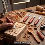 Wood Carving Knife Set, Ergonomic Wooden Handle Whittling Tools for DIY Woodworking, Spoon Carving & Sculpting Crafts- 4pc