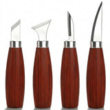 Wood Carving Knife Set, Ergonomic Wooden Handle Whittling Tools for DIY Woodworking, Spoon Carving & Sculpting Crafts- 4pc