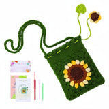 Sunflower Crochet Crossbody Bag – Dark Green | Beginner DIY Yarn Kit with Hook & Tutorial