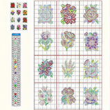 Mini Floral Cross-Stitch Kit Set of 12 - Roses, Sunflowers & Lilies