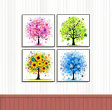 Beginner's Cross Stitch Kit - Tree Design 11CT Medium Grid with 3-Strand Thread All-Season Floral Embroidery Set
