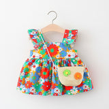 Red Multi Cotton Frock with Bag