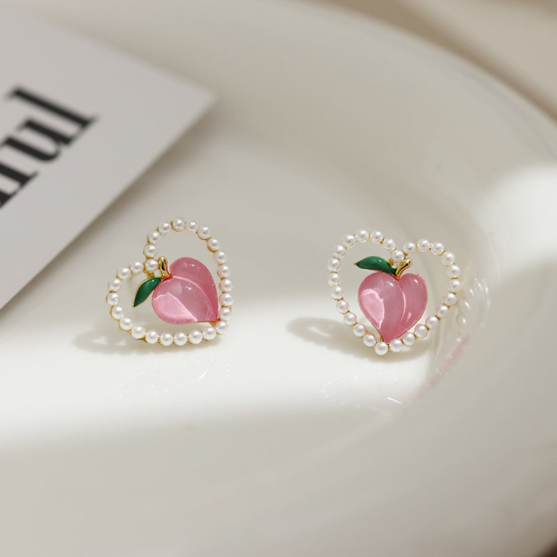 Peach Pearl HeartShaped Earrings