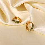 18k Gold Plated Green Zircon Stainless Steel Earrings