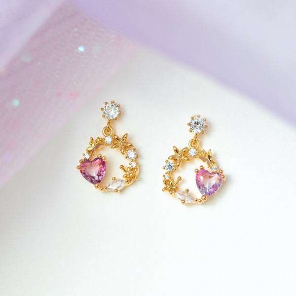 Pink Heart Zircon Stud Earrings