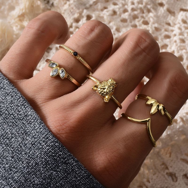 Gold plated Crystal Ring 5pcs