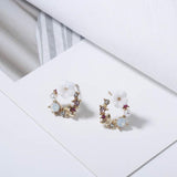 Sweet Color Garland Ring Stud Earrings - White