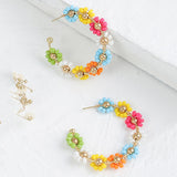 Bohemian C Shaped Rice Beads Flower Earrings