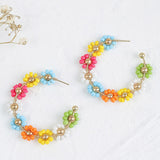 Bohemian C Shaped Rice Beads Flower Earrings