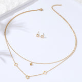 18k Gold Plated Shell Square Double Layer Necklace Earring Set