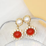 Red Pearl Drop Earrings